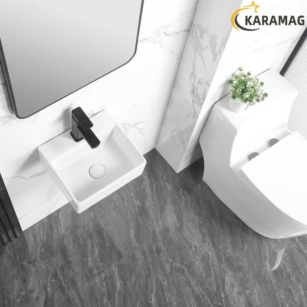 Wall Mount Small Ceramic Vessel Sink Rectangular White Mini Floating Bathroom Basin 13"x11" Tiny Countertop Sink Long-lasting 5