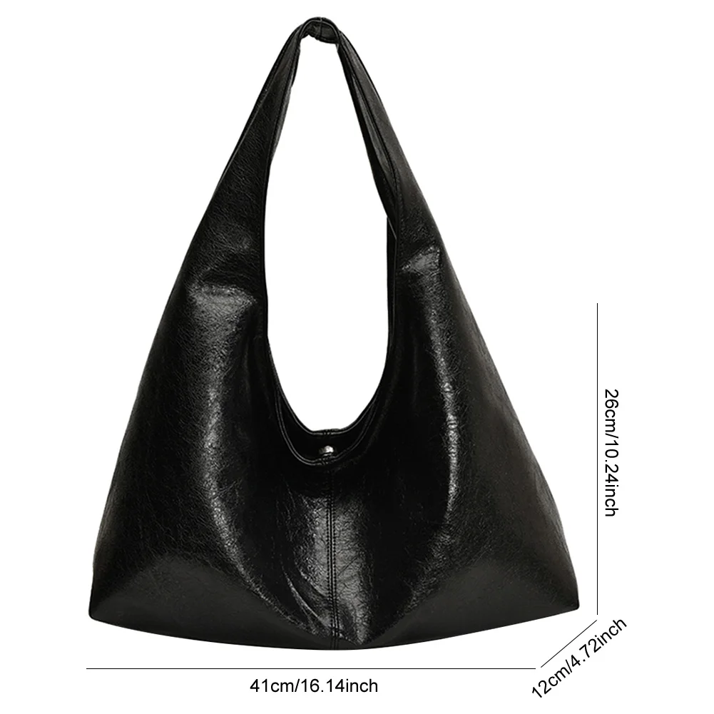 Women PU Vintage Tote Bag Large Capacity Stylish Shoulder Purse Solid Color Simple Commuting Bag Hasp Closure Outdoor Travel Bag