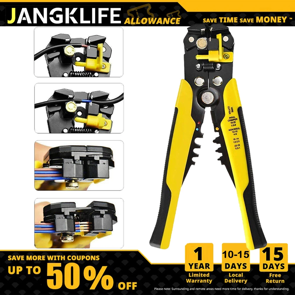 JANGKLIFE Automatic Wire Stripping Pliers, 5 in 1 Multifunctional Electricians Tool for Cable Wire Cutting Crimping Repair