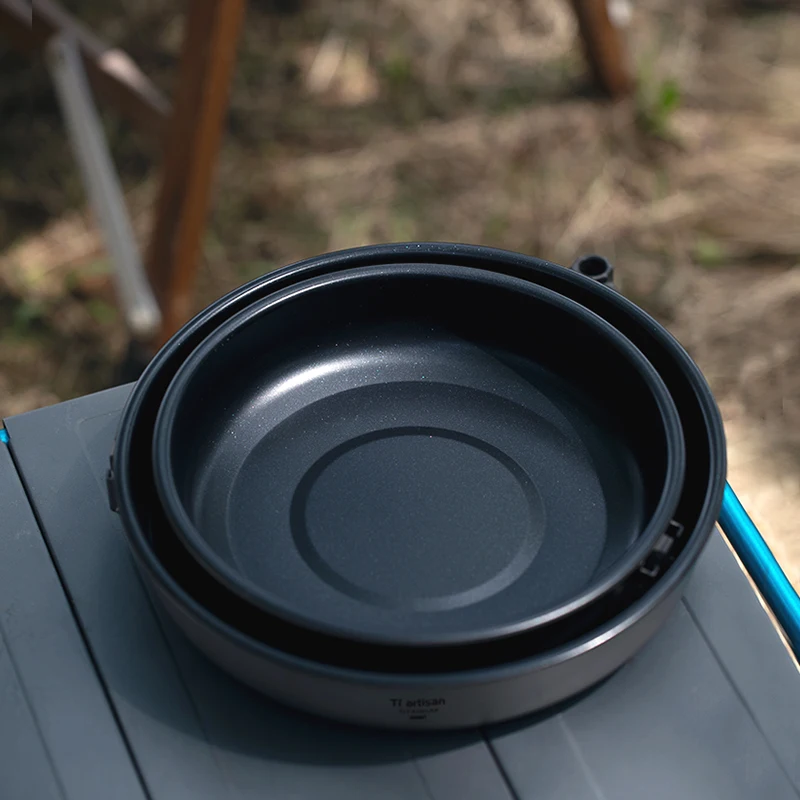 Tiartisan Titanium Ultralight Non-Stick Fry Pan With Detachable Folding Handles Portable Outdoor Camping Picnic Plate Cookware kitchen utensils camping cookware camping cookware set non stick frying pan