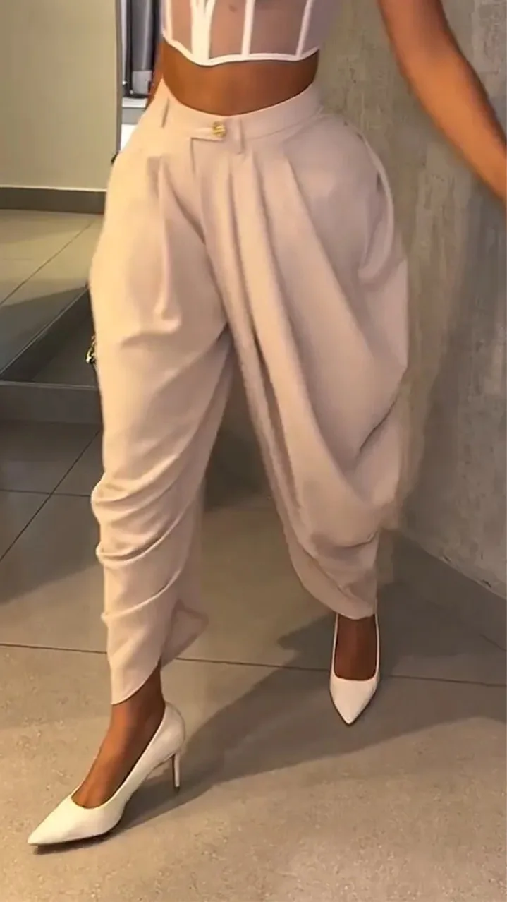 New Women's Pants High Waist Loose Drape Irregular Small Feet Casual Pants Trousers Solid Color