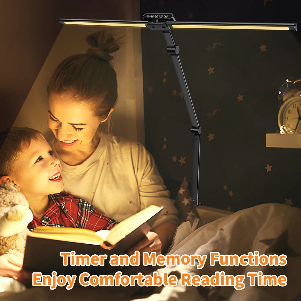 24W Double Head Desk Lamp with Clamp Led Desk Lights for Home Office 4 Brightness 4 Color Auto Dimming Task Lamp 5