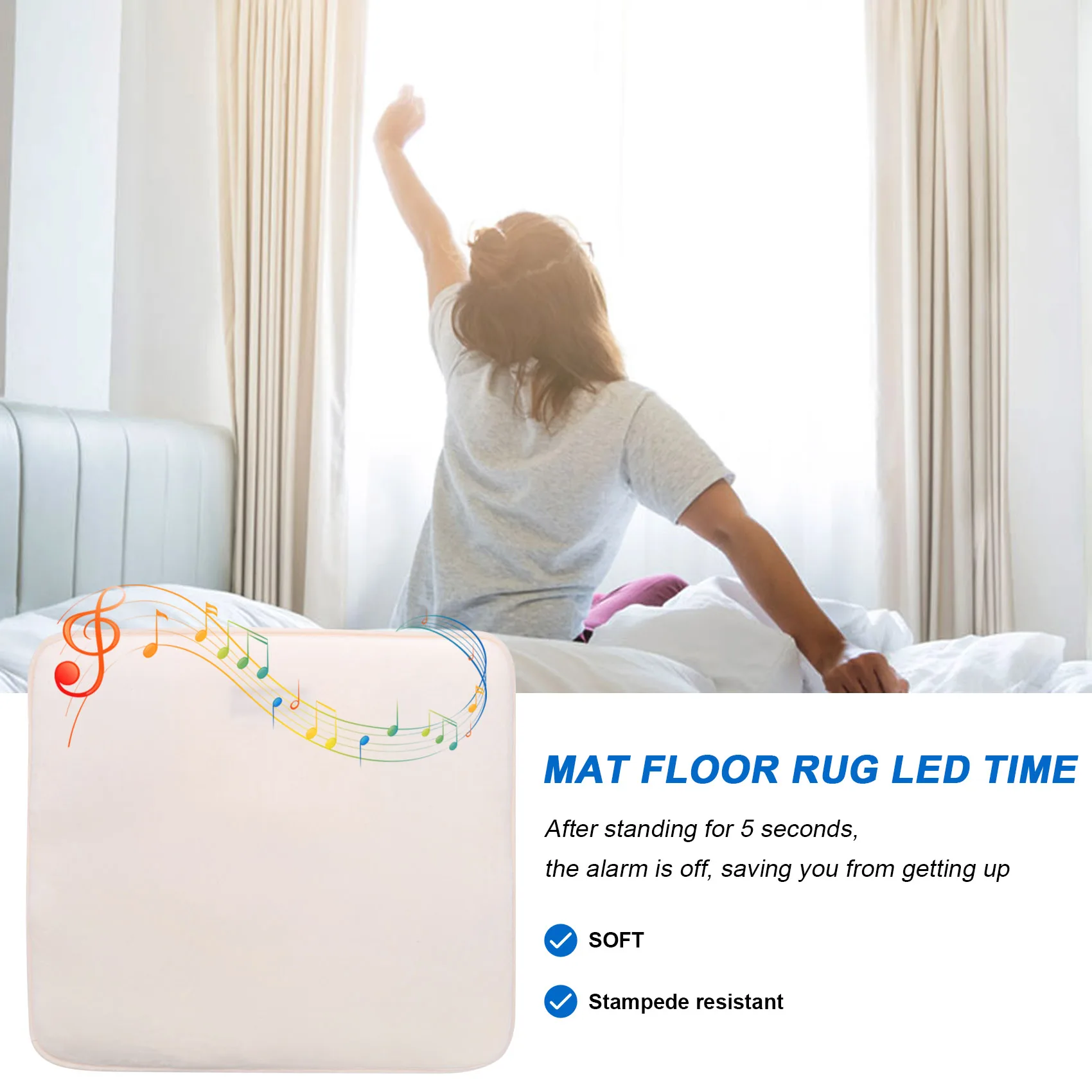 Alarm Clock Stand on Pressure Sensitive Battery Smart Alarm Clock Mat Floor Rug LED Time 5