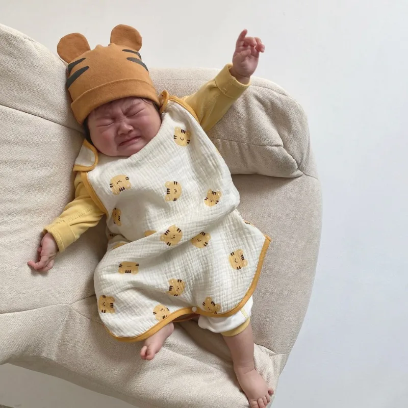 Baby Crawling Suit Pure Cotton Gauze Sleeping Cloth Sleeveless Vest Newborn Children's Anti Kick Quilt Spring Summer Thin Style kids pajamas