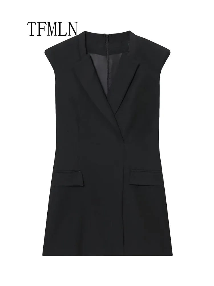 Elegant 2026 Spring Summer Causal Mini Dresses For Women Chic Back Zipper V-neck Slim Party Dress Simple Pockets Short Dresses