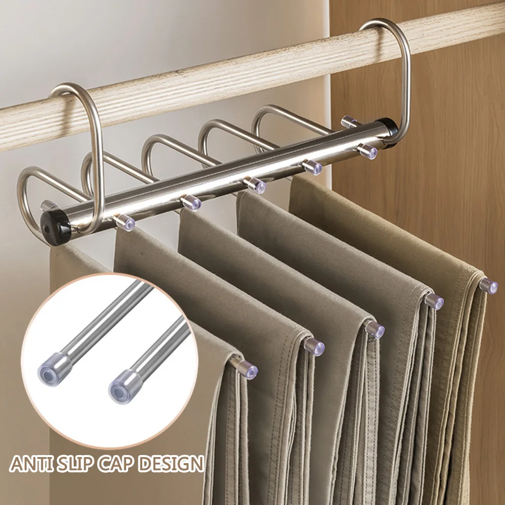 Clothes Hanger Pants Rack Clothes Rack Storage Hanger Clothing Storage Stainless Steels Pants Hanger Space Saving 5/9 Tier Closet Organizers for Jean,Trouser,Scarf,Multi Clothes Rack in One Storage