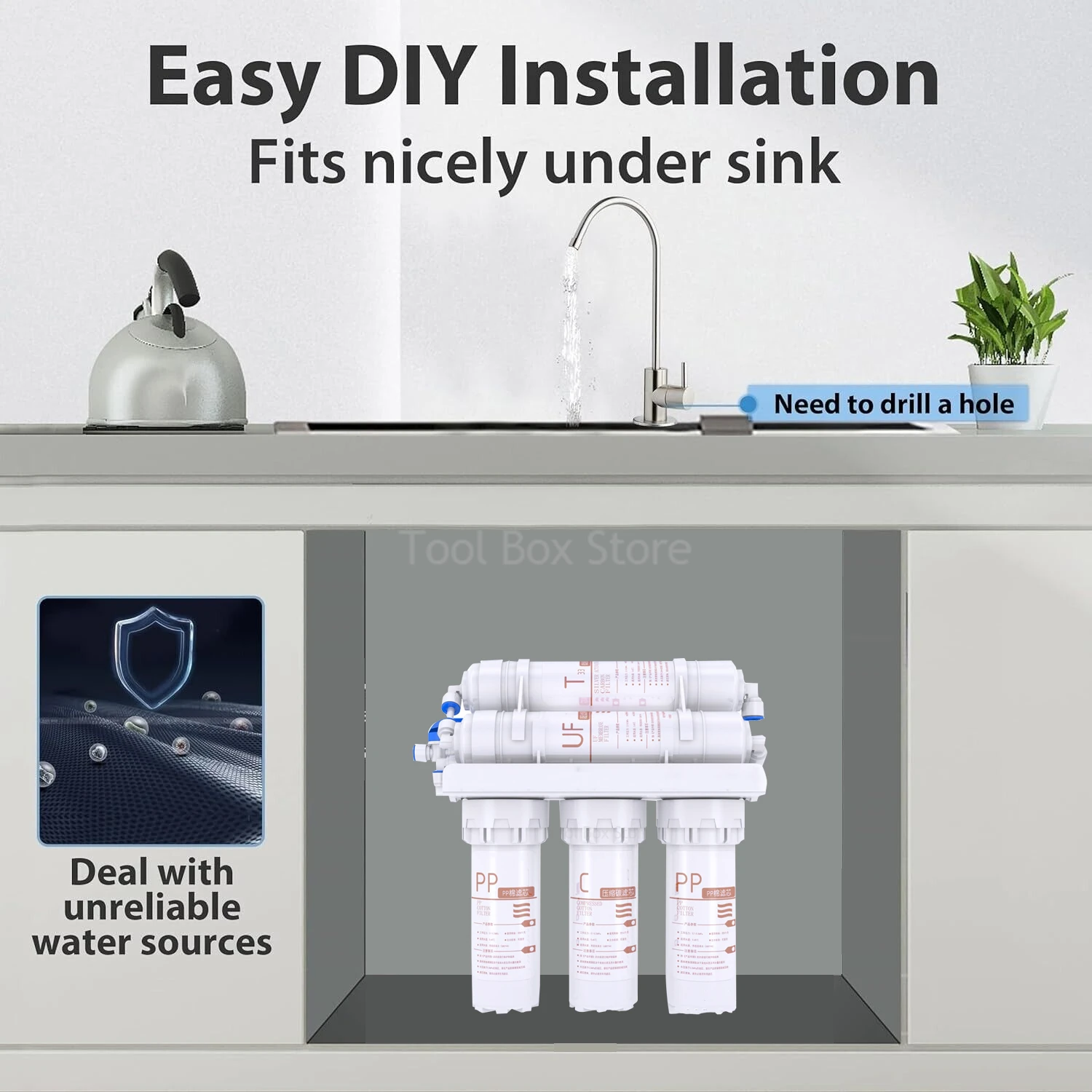 3 + 2 Water Filter Purifier Filtration Kit For Home Kitchen Faucet