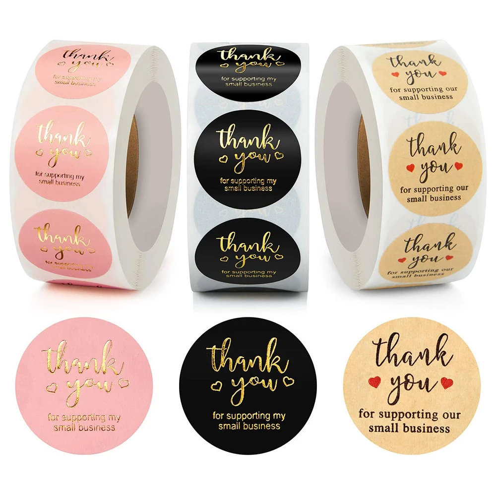 Stationery Stickers Thank You Stickers Pink And Black Hot Stamping Sealing Envelope Gift Wedding Roll Up And Circular Shape