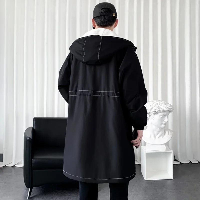 （Regular and Thickened) British Style Men's Casual Long Jacket Men Cardigan Overcoat Streetwear Hooded Trench Coat Male
