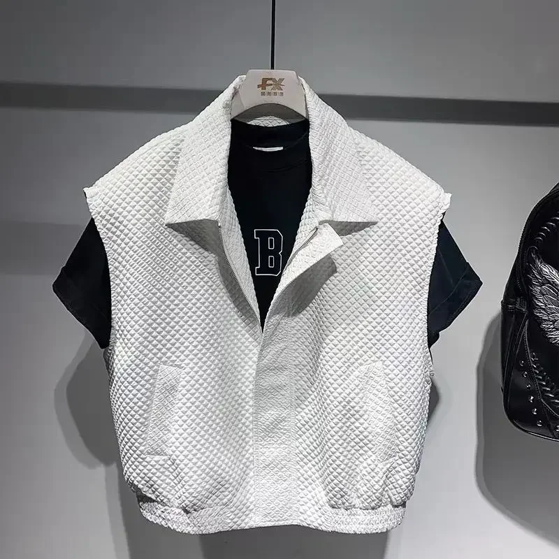 Description Picture 5 of itemKnitted Sweaters for Men Waistcoat with Pockets Man Clothes Short White Zipper Cropped Zip-up Cardigan Sleeveless Motorcycle V A