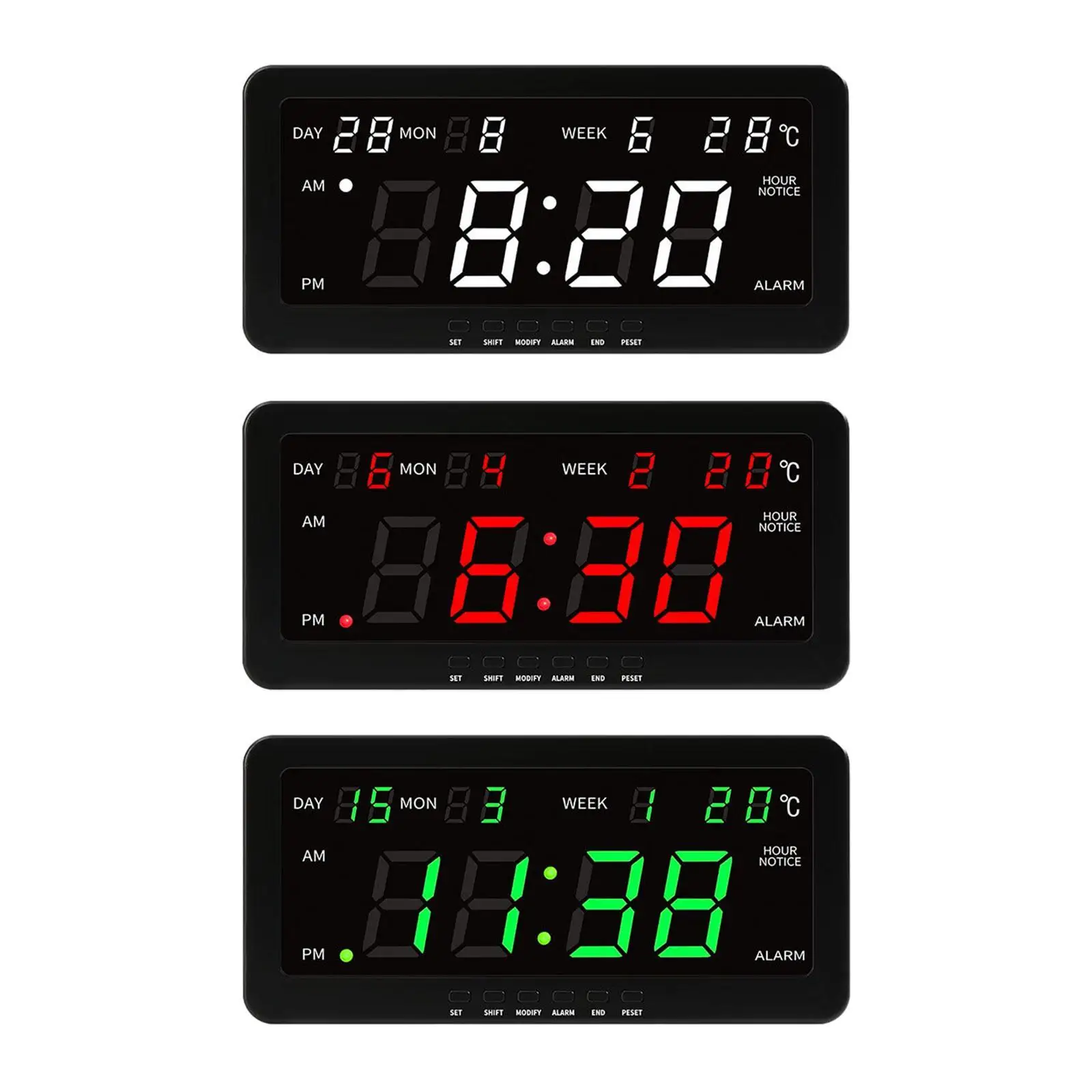 Digital Wall Clock Large Screen LED Display Temperature Date Week Alarm Modern Silent Hanging Clock for Living Room Bedroom