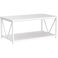 Rustic Coffee Table, Modern Living Room Table with Storage Shelf, White Oak 2