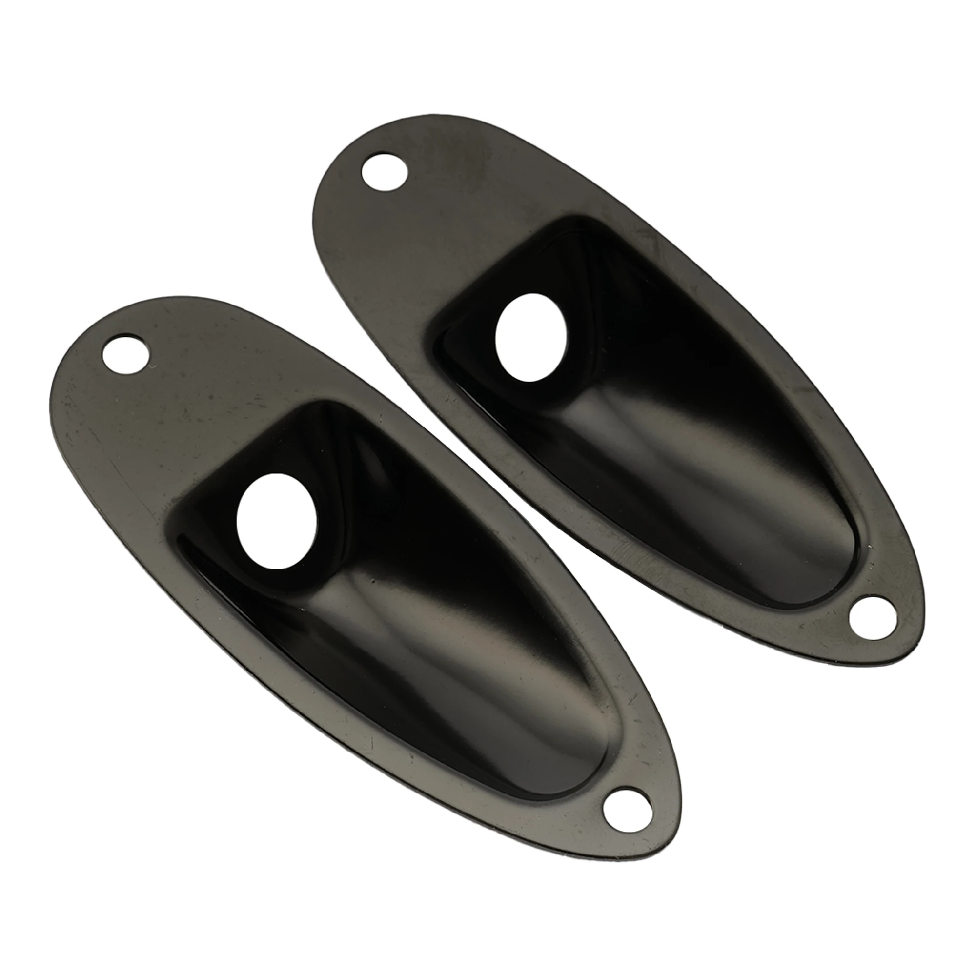 Musiclily Boat Style Electric Guitar Output Jack Plate, Black (2 Pieces