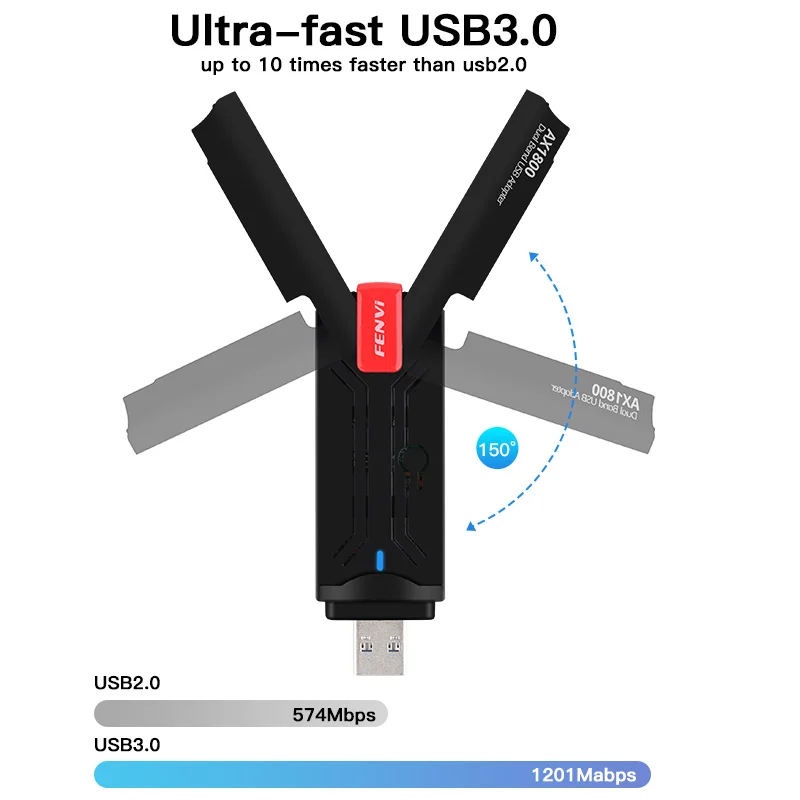WiFi 6 AX1800 USB WiFi 어댑터 듀얼 밴드 2.4GHz 5GHz 1800Mbps MU-MIMO USB3.0 무선 이더넷 카드 (Win10/11용)