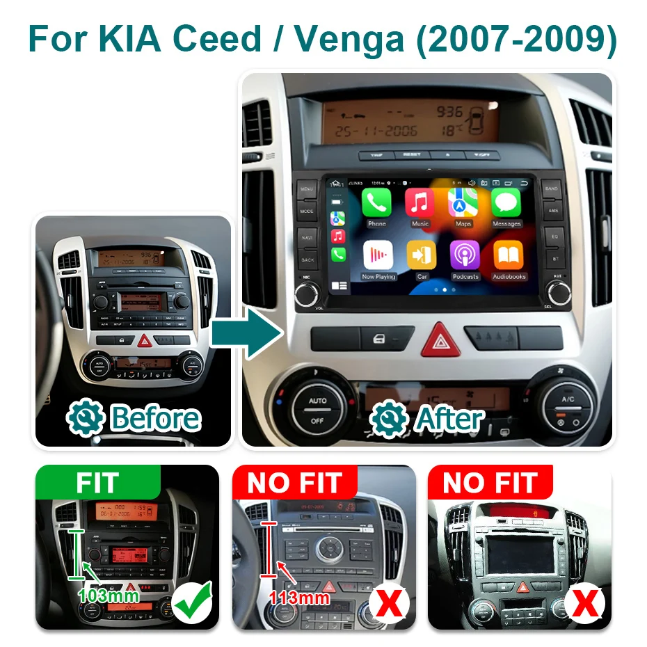 Radio para coche con pantalla de 7 pulgadas, Android 15, CarPlay inalámbrico, accesorio estéreo para KIA Ceed Venga 2007-2009, Bluetooth, autorradio, reproductor multimedia, 2 DIN, navegación GPS 2