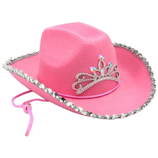 Y2k Western Style Hat Pink Women's Girls Birthday Party Caps with Feather Sequin Decoration Crown Night Club Luxury Cowgirl Hats cowgirl hats