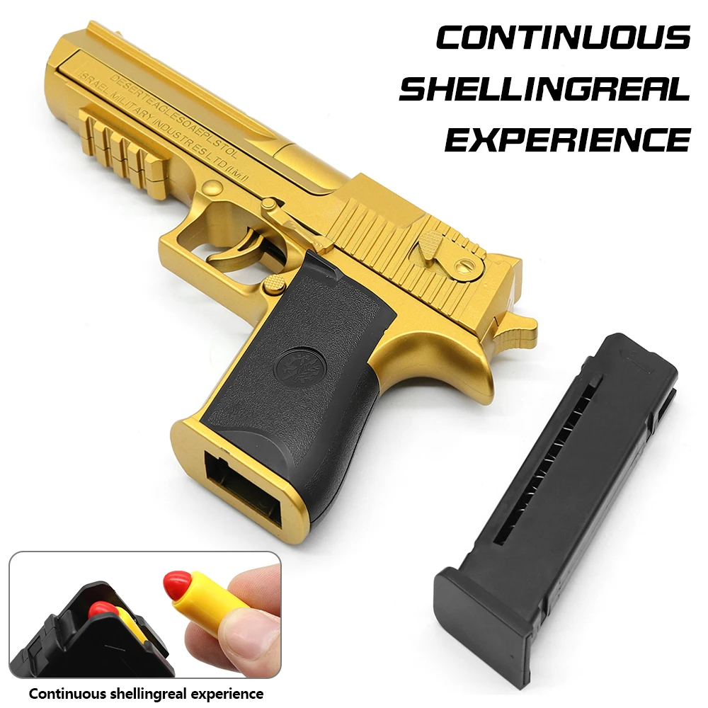 Continuous Shot Mechanical Auto Desert Eagle Airsoft Toy Gun Ejecting Shells Soft Bullets Kids Outdoor Target Game