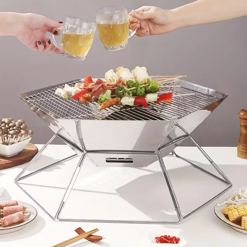 Klappbarer Edelstahl-Grill für den Außenbereich, Campingkocher, Feuerstelle, rostfrei, leicht, tragbarer Kochherd für Picknick und Camping – Detail 12