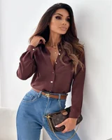 Chemisier élégant en mousseline de soie pour femmes, couleur unie, décontracté, manches longues, col en V, chemise ample, tunique de bureau, hauts surdimensionnés, printemps été, 2024 4