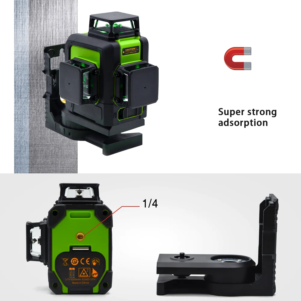 CLUBIONA German Diodes 3D 12 Lines Green Beam Laser Level 3x360° Horizontal & Vertical Cross Lines Construction Measure Tool