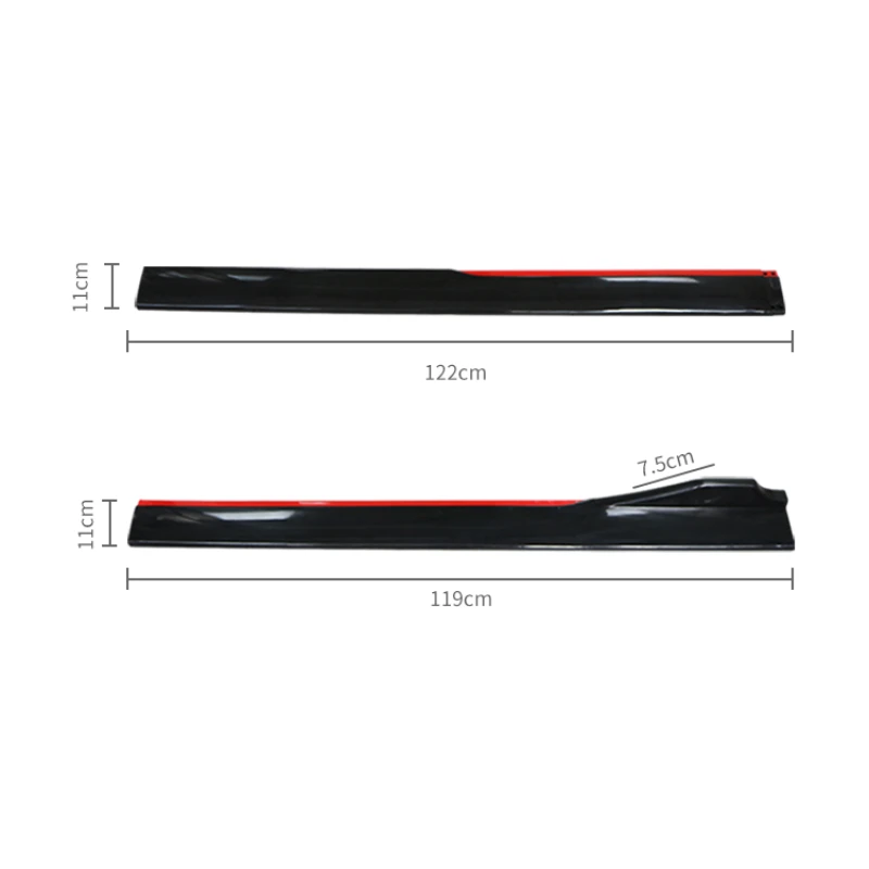 4개입 유니버셜 레드 블랙 2.4M 사이드 스커트 익스텐션 자동차 사이드 스커트 윙렛 스플리터 립 유니버셜