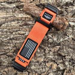 Durable Tactical Nylon Watch Strap with Metal Quick Release Buckle - USA Flag Design - 22mm (ORANGE)