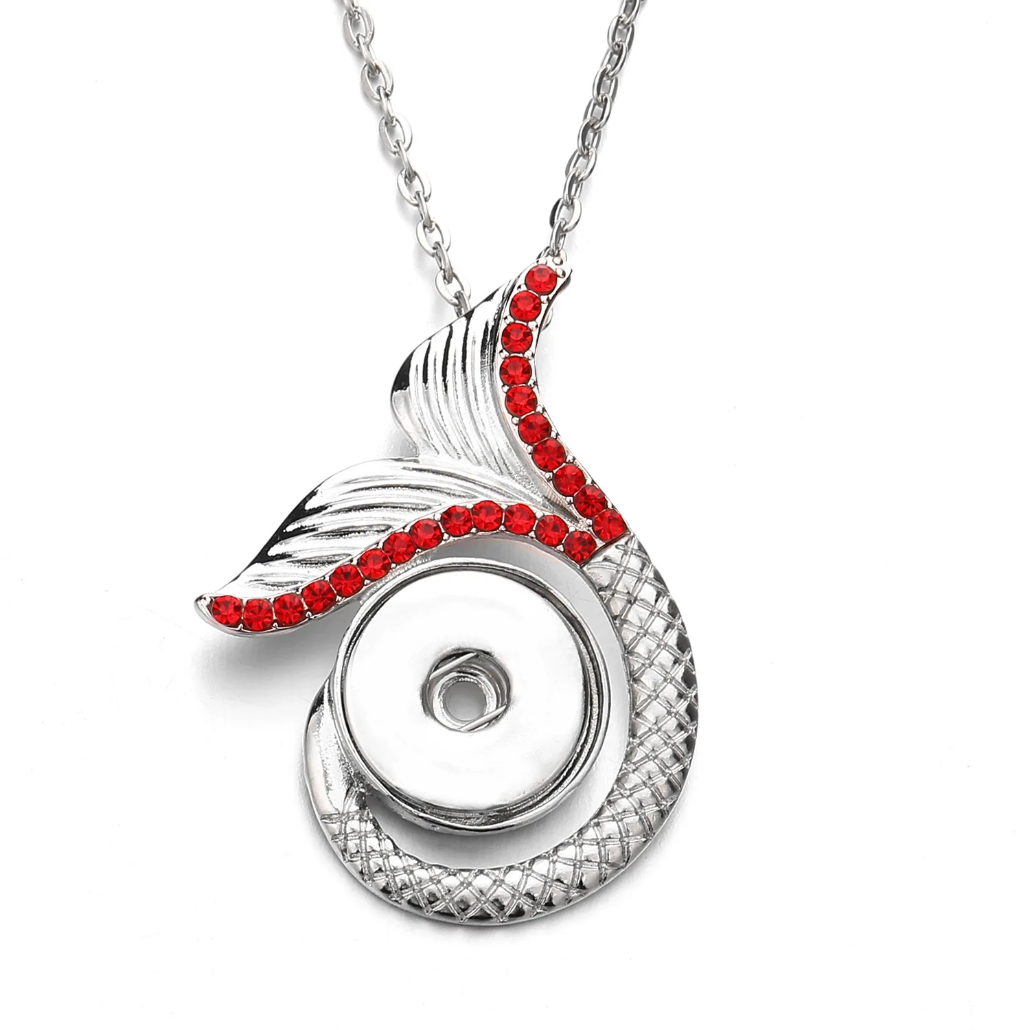 10Pcs Rhinestone Mermaid Tail Snap Button Pendant Necklace For Women Snaps Jewelry