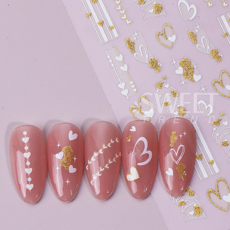 4pcs Valentine's Nail Stickers Black White Love Heart Lines Rose Design Adhesive Nail Decals DIY Sparkly Manicure Decor Sliders