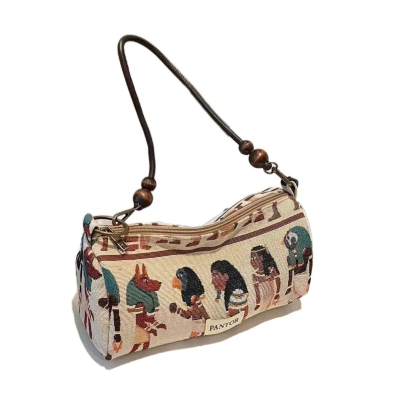 Retro Pharaoh Cartoon Print Tote Bag Women Bohemian Style Fun Cute Large Capacity Shoulder Bag Ladies Fashion Casual Handbag New