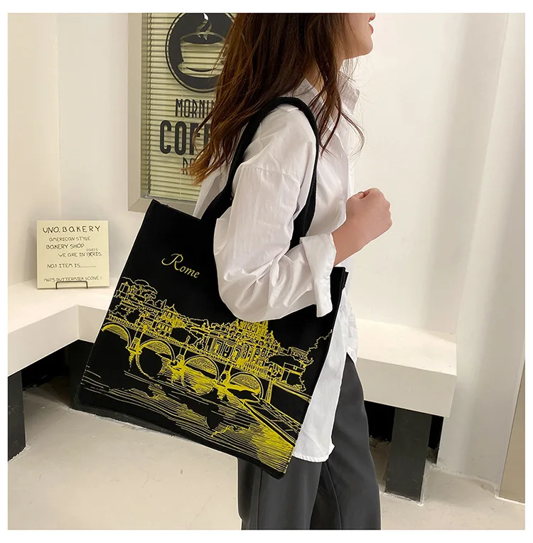 Women Canvas Shoulder Bag Rome Italy Print Shopping Bags Students Books Bags Female Cloth Handbags Thick Cotton Tote For Shopper