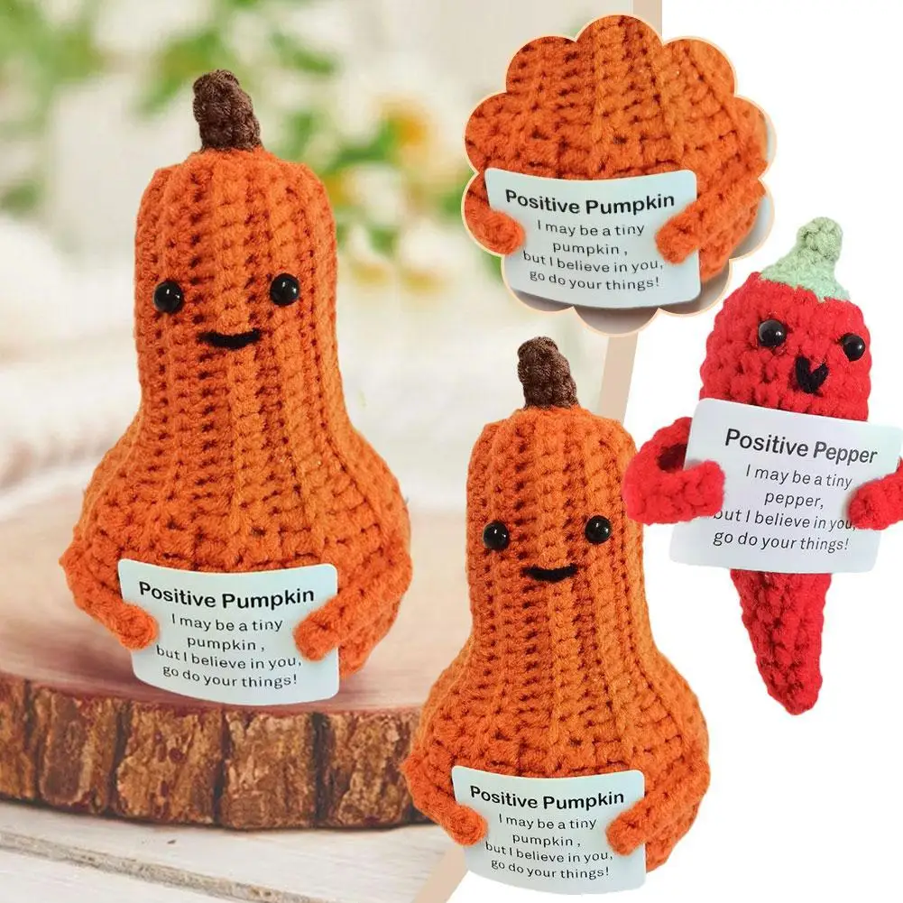 

Positive Energy Hand-knitted Wool Doll Pendant With Card Pumpkin Chili Peppers Mini Funny Christams Gift Home Office Car Decor