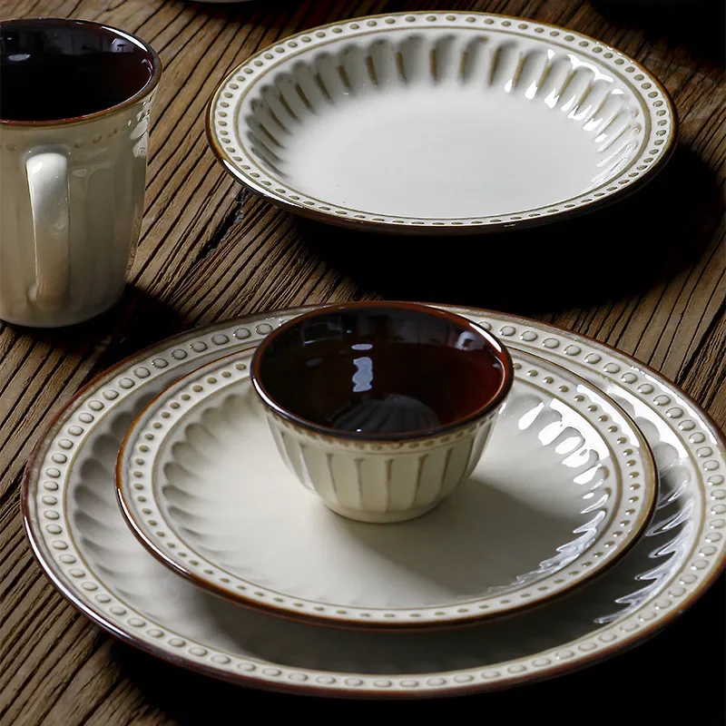 6PCS Set 8inch 10inch Ceramic Creative Western Food Plate Steak Spaghetti Tableware Pasta Home Salad Bowl dishes and plates sets