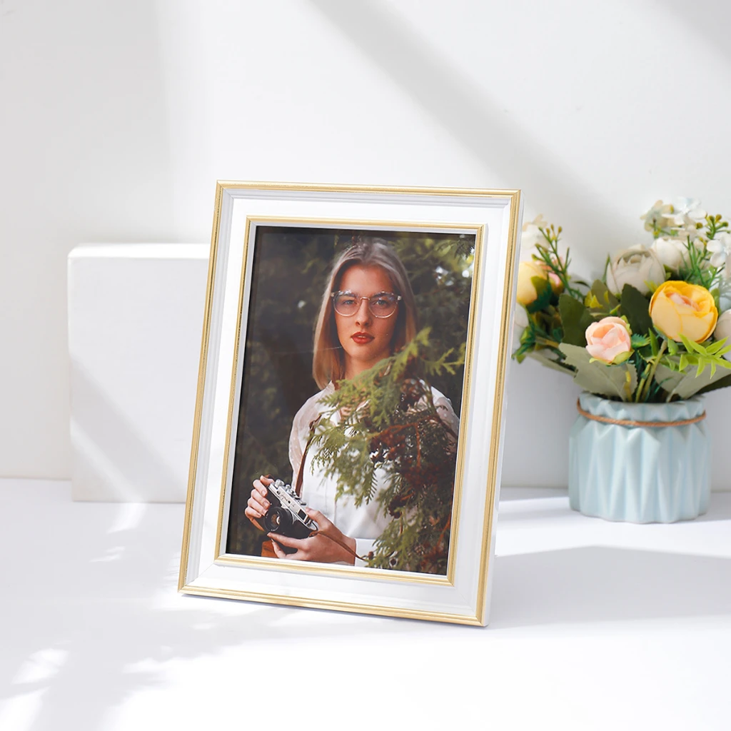 Photo Frame Home photo decoration Plexiglass Photo Frame Plastic White Gold Rectangular