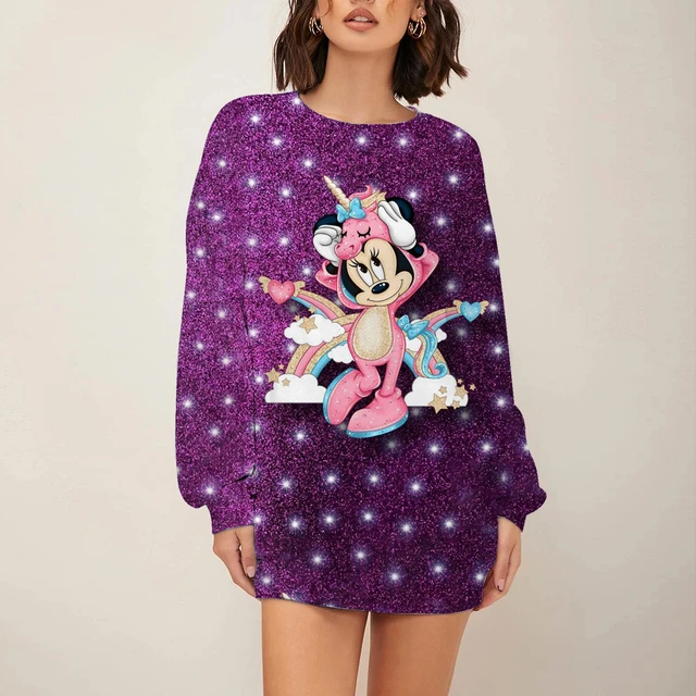 Robe à capuche de Noël pour femme, sweat-shirt imprimé Minnie, pull  décontracté, poche longue, Disney, automne - AliExpress