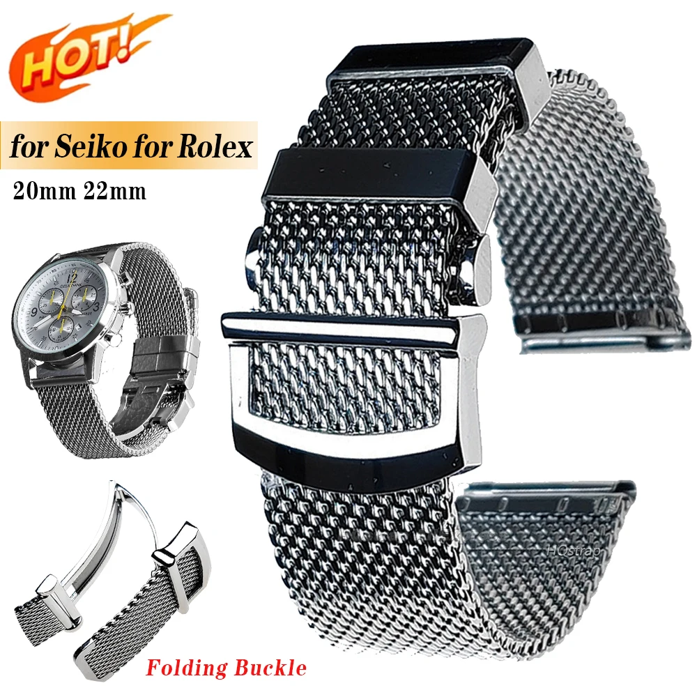 Elegant Milanese Mesh Watch Strap with Folding Buckle