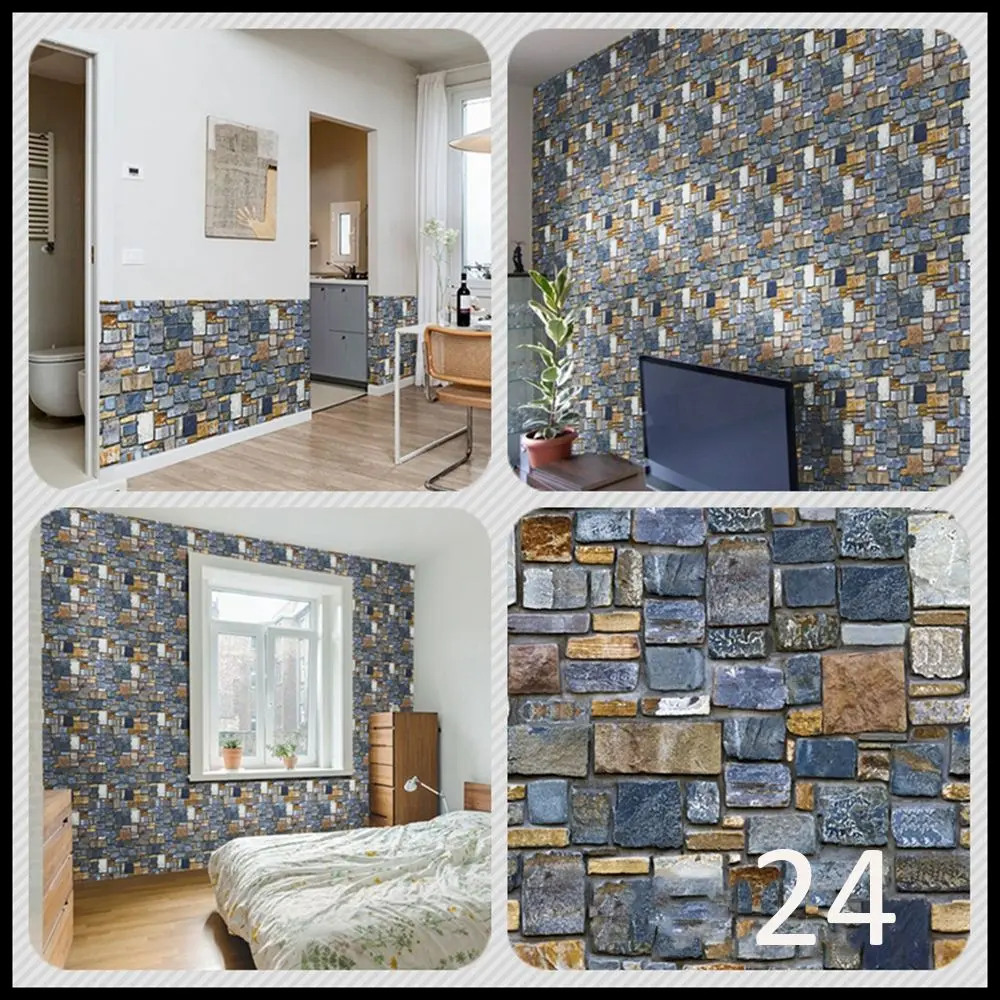 

45x100cm Home Decor 3D PVC Wood Grain Brick Stone wallpaper Rustic Effect Self-adhesive Sticker Room DIY Background