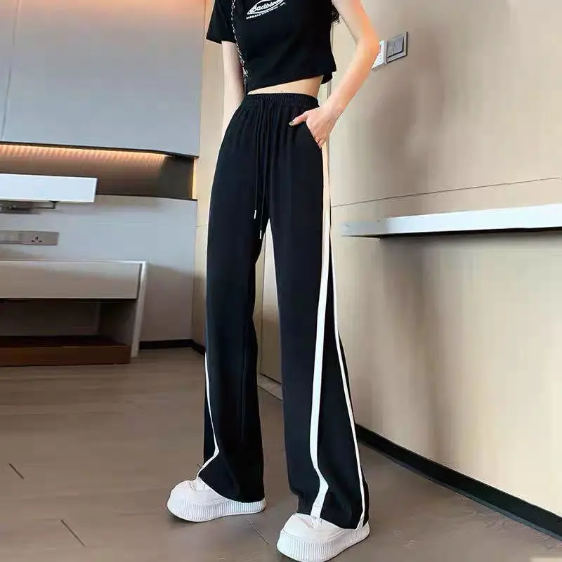 Fashion Casual Women's Set 2023 Spring and Autumn Korean Version Loose Bowknot Patchwork Top Sports Wide Leg Pants Two-piece Set