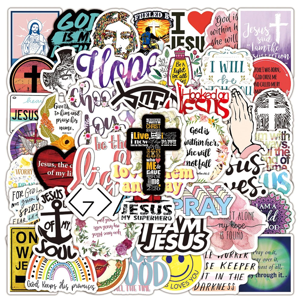 10/50/100pcs Classic Jesus Phrases Stickers Pvc Bike Travel Luggage