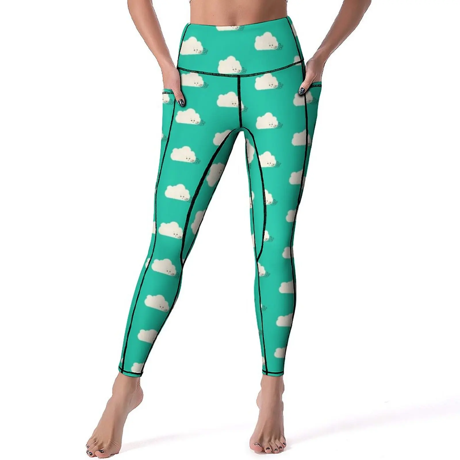 

Funny Clound Yoga Pants Gust of Wind Gym Leggings High Waist Stretchy Sport Pants Retro Custom Yoga Legging Birthday Gift