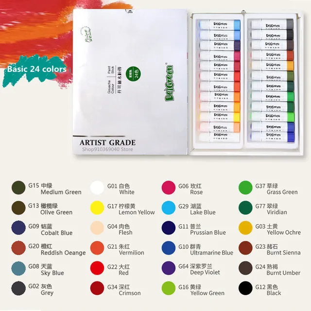 DELGREEN ARTIST GRADE Soft Solid Gouache Paint Sticks/Pastels/Crayons  Basic/Macaron 12/18 Colors Drawing Safe Non-toxic Pastels