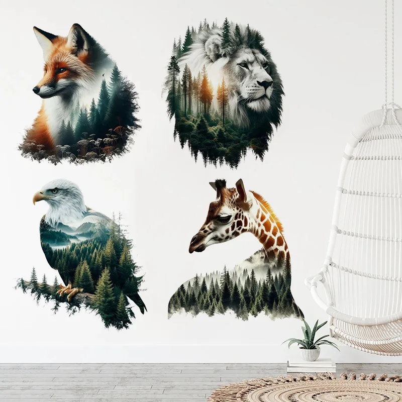 Wall Stickers Lion Fox Wolf Deer Forest Animals Wall Sticker Room Decor Bathroom Living Room Decor Refrigerator Home Decals