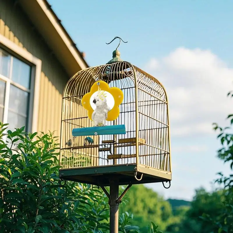 Bird Mirror For Cage Parrot Toys Mirror Cockatiel Perch Chewing Flower Shape Enrichment Stand Pet Supplies Cockatiel Cage 2