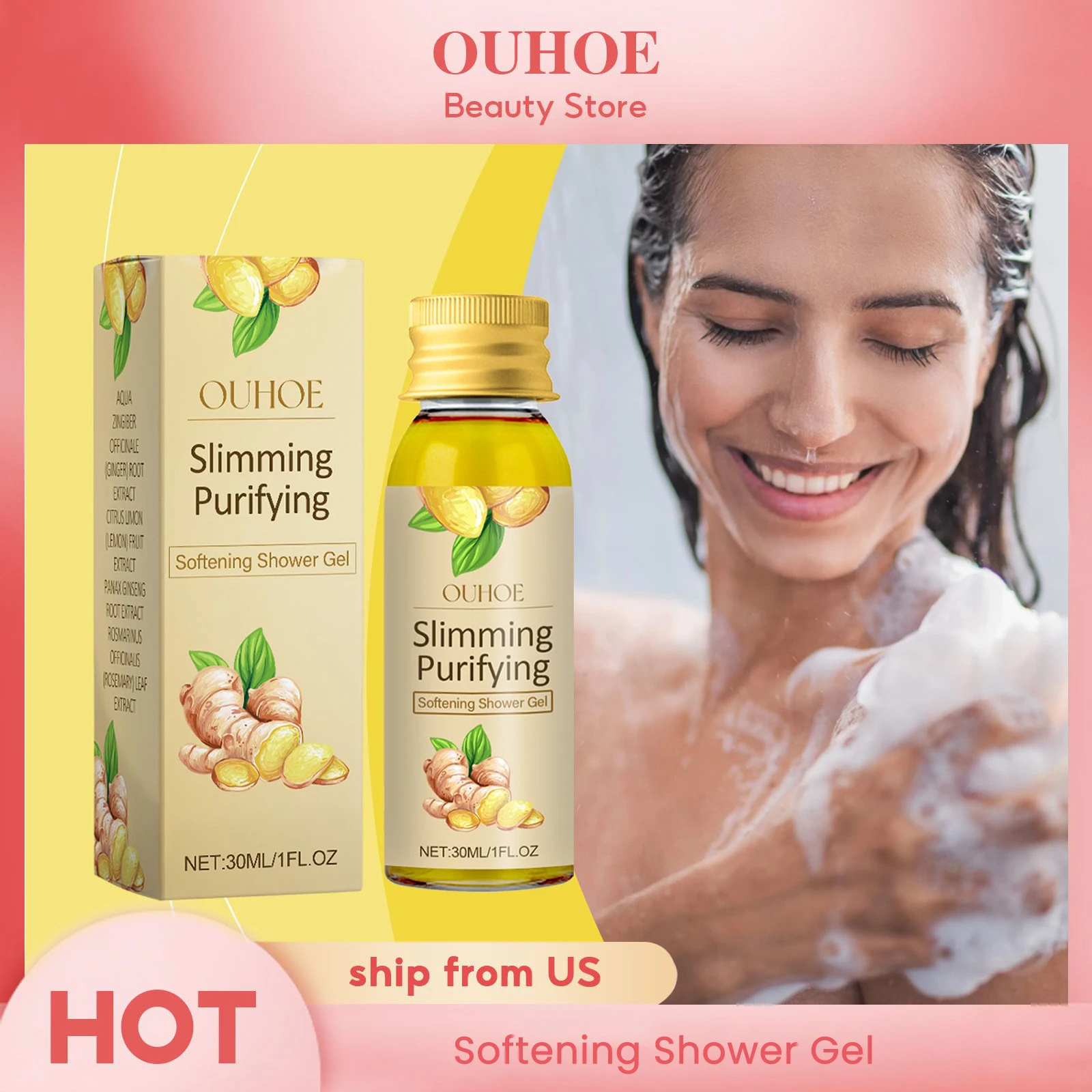 Ginger Purifying Softening Shower Gel Deep Clean Body's Skin Keratin Long-lasting Moisturizing & Soften Tighten Beautifies Skin