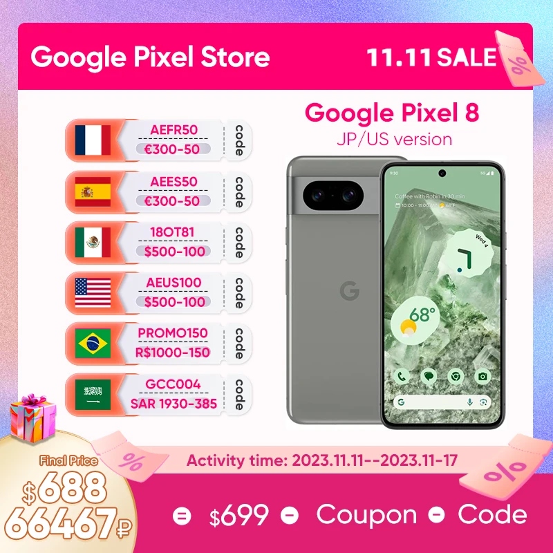 2023 New Original Google Pixel 8 5G Google Tensor G3 8GB RAM 128GB/256GB  ROM With