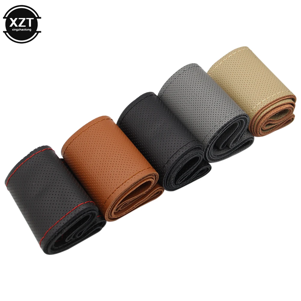 42cm 45cm 47cm 50cm Car Truck Cowhide Steering Wheel Cover All-purpose All-hole DIY Hand Sewn Leather Steering Wheel Cover steering wheel cover