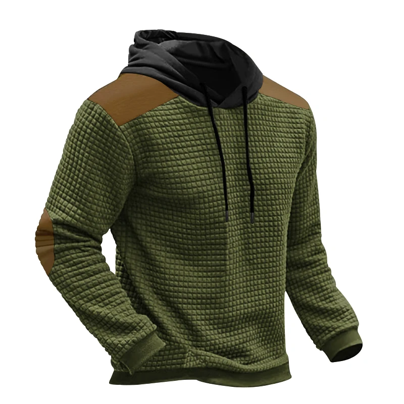 Classic Hooded Street Fashion Casual Sports Long Sleeved Pullover With Waffle Top For Men's Clothing