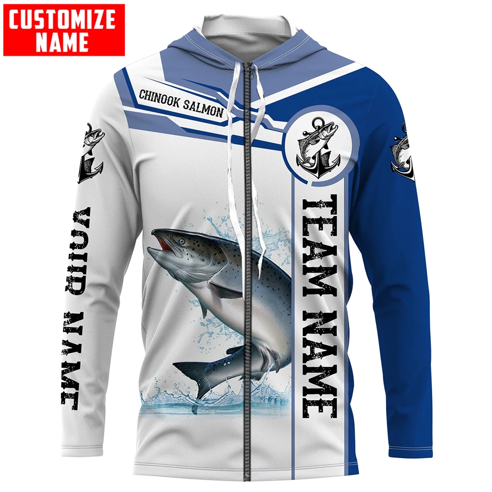 Customize name and team salmon fishing 3D All Over Printed Men's Hoodie & Sweatshirt Unisex Zip Hoodies Casual Tracksuits KJ884