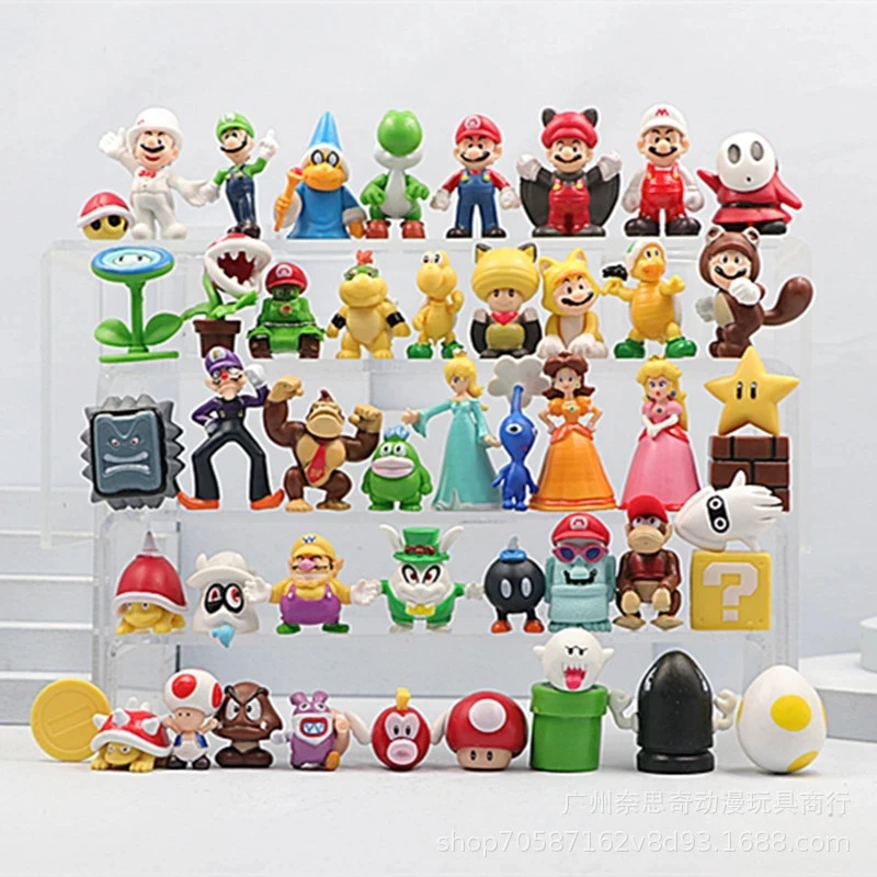 12/24/48Pcs Super Mario Bros Action Figures Kawaii Bowser Anime Figure with  Storage Bag for