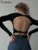 Fashion Wild Women T-shirts Classic Concise Back Cut Out Full Sleeve Skinny Crop Tees Female Trend Matched Streetwear