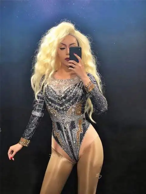 

Sexy Cape Full Of Silver Gold Sparkling Crystals Clothing Women Nightclub Party Stage Wear Bling Costumes